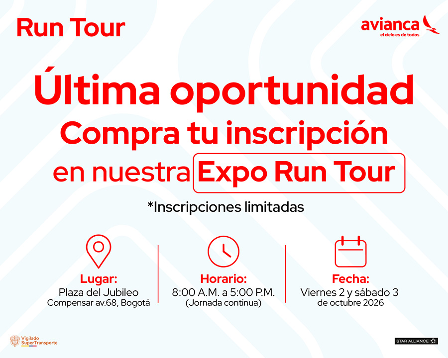 Última oportunidad para inscribirte en Run Tour Avianca
